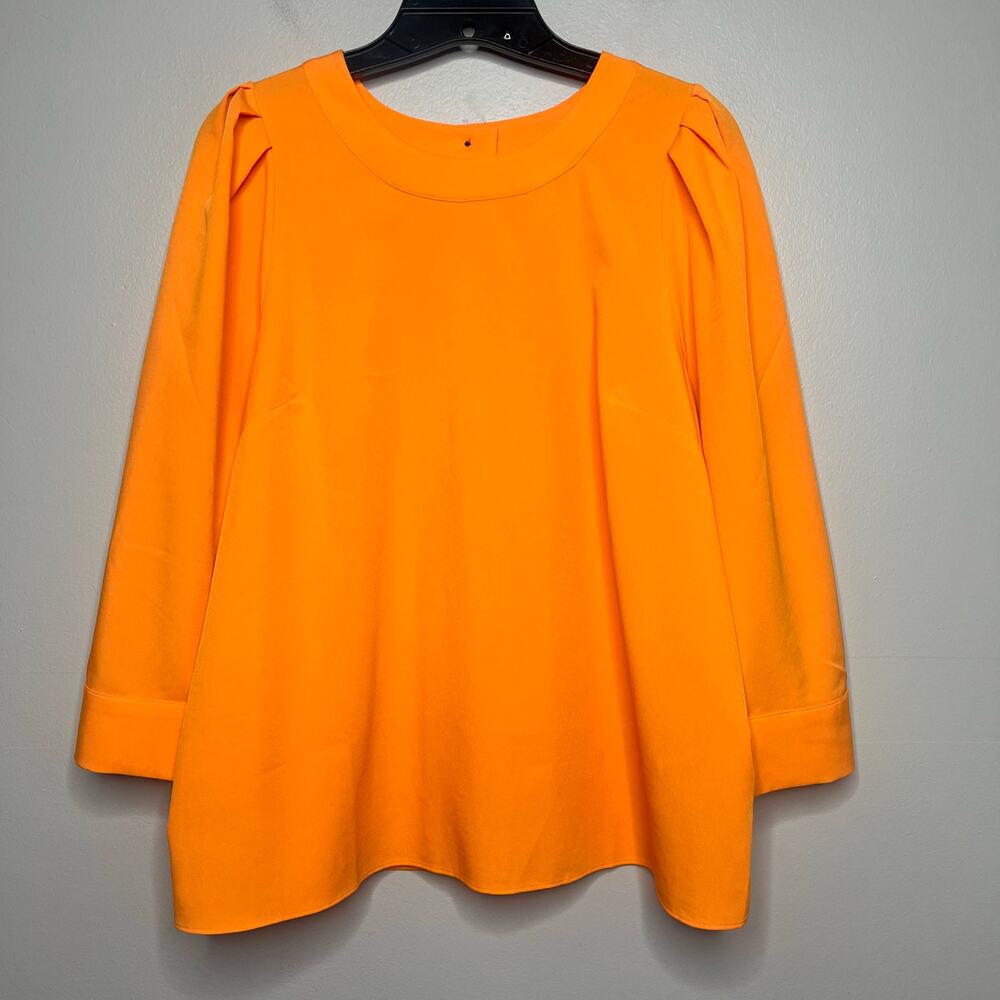 Lark & Ro Tangerine Orange Blouse‎ Top Sz 12 Puff 3/4 Sleeve Career Office